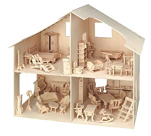 Holzbausatz Puppenhaus mit Möbeln